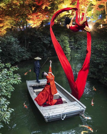 高松で現代サーカスと伝統芸能を融合したショー「ヌーヴォー・シルク・ジャポン in 栗林公園」初開催