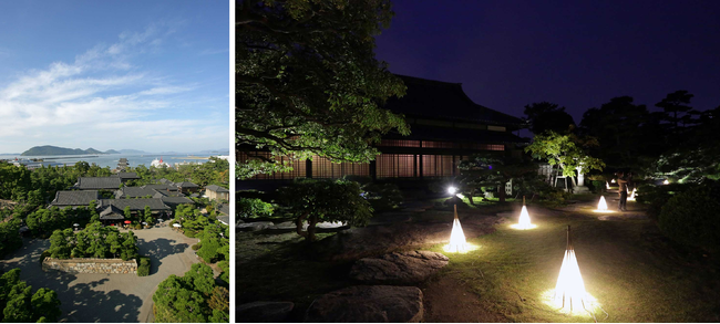 左：「披雲閣」全景　右：庭園ライトアップ（イメージ）