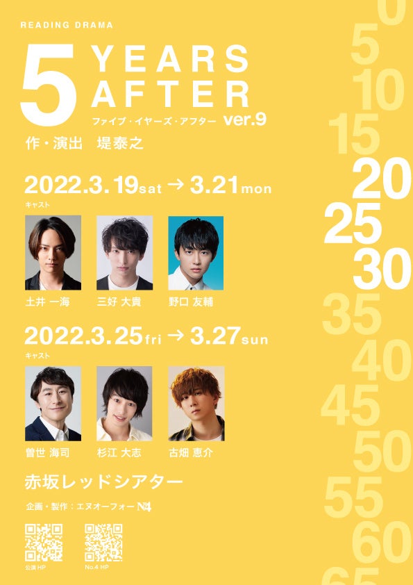 3名の俳優が60役を演じ分ける　朗読劇『5 years after』ver.9上演決定　カンフェティでチケット発売