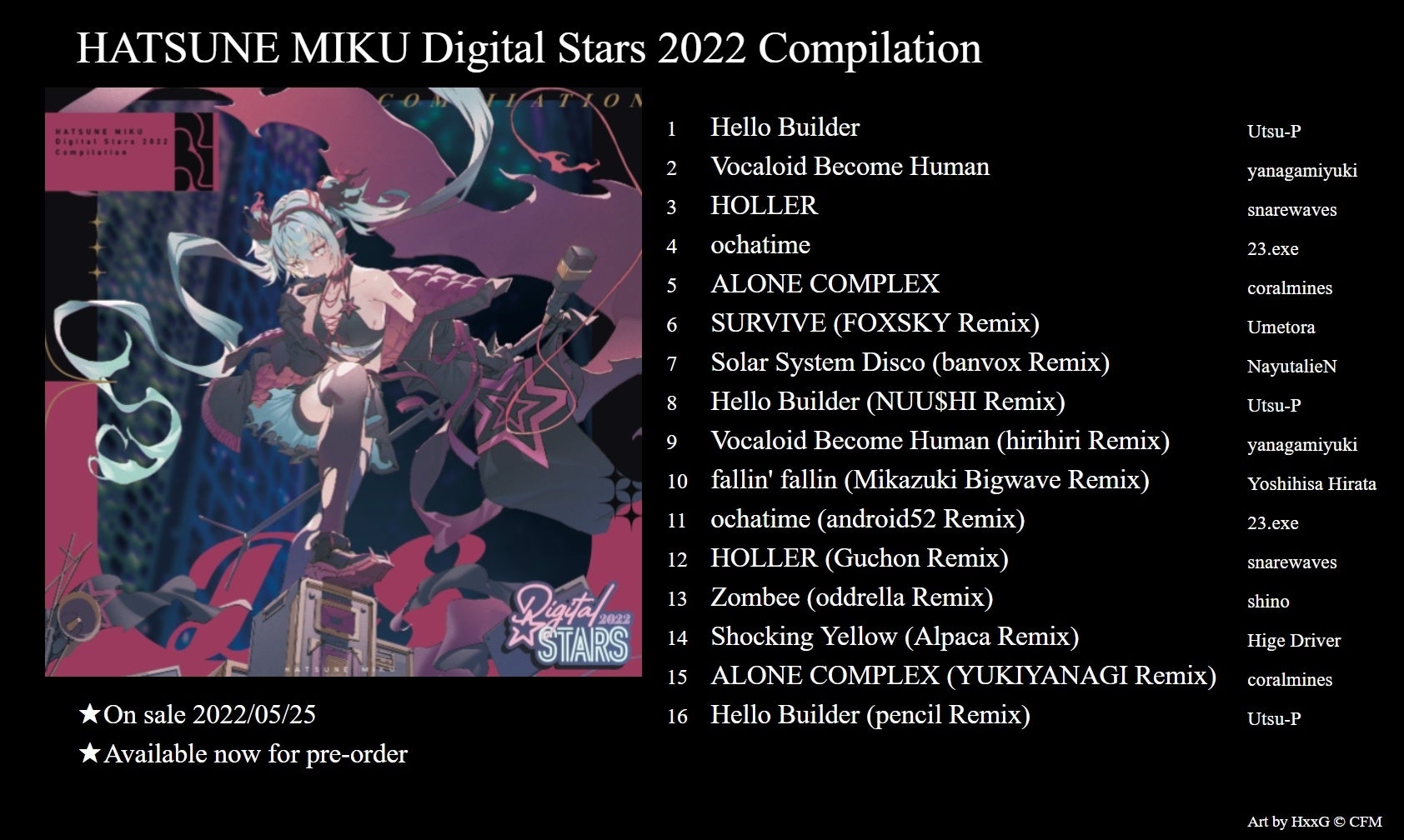 国内外の音楽クリエイターによるコンピレーションCDアルバム「HATSUNE MIKU Digital Stars 2022 Compilation」2022年5月25日（水）発売！
