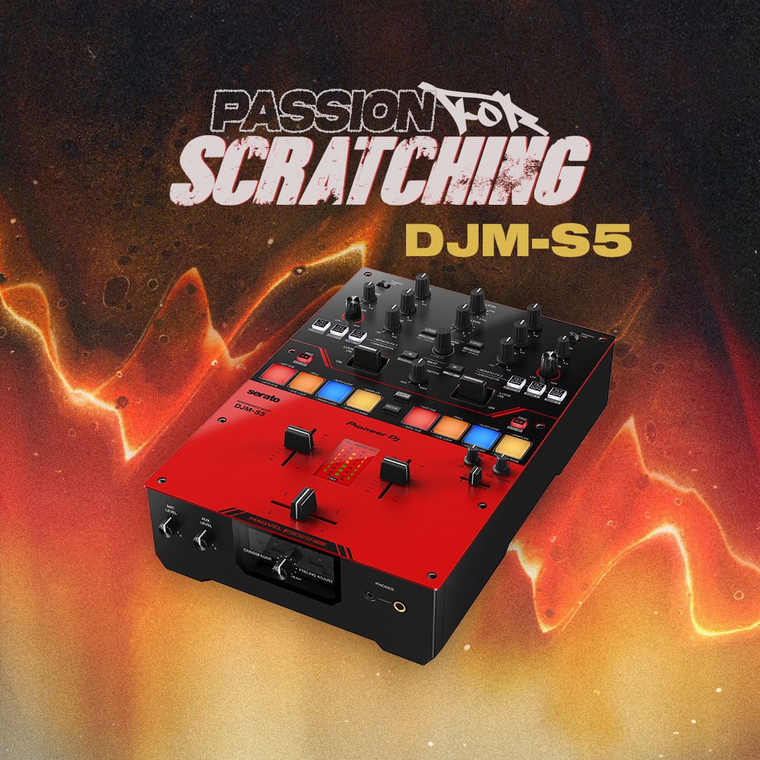 本格的なバトルDJスタイルの演奏を始めたい方に最適な
グロスレッドカラーのSerato DJ Pro対応2ch DJミキサー
「DJM-S5」が登場