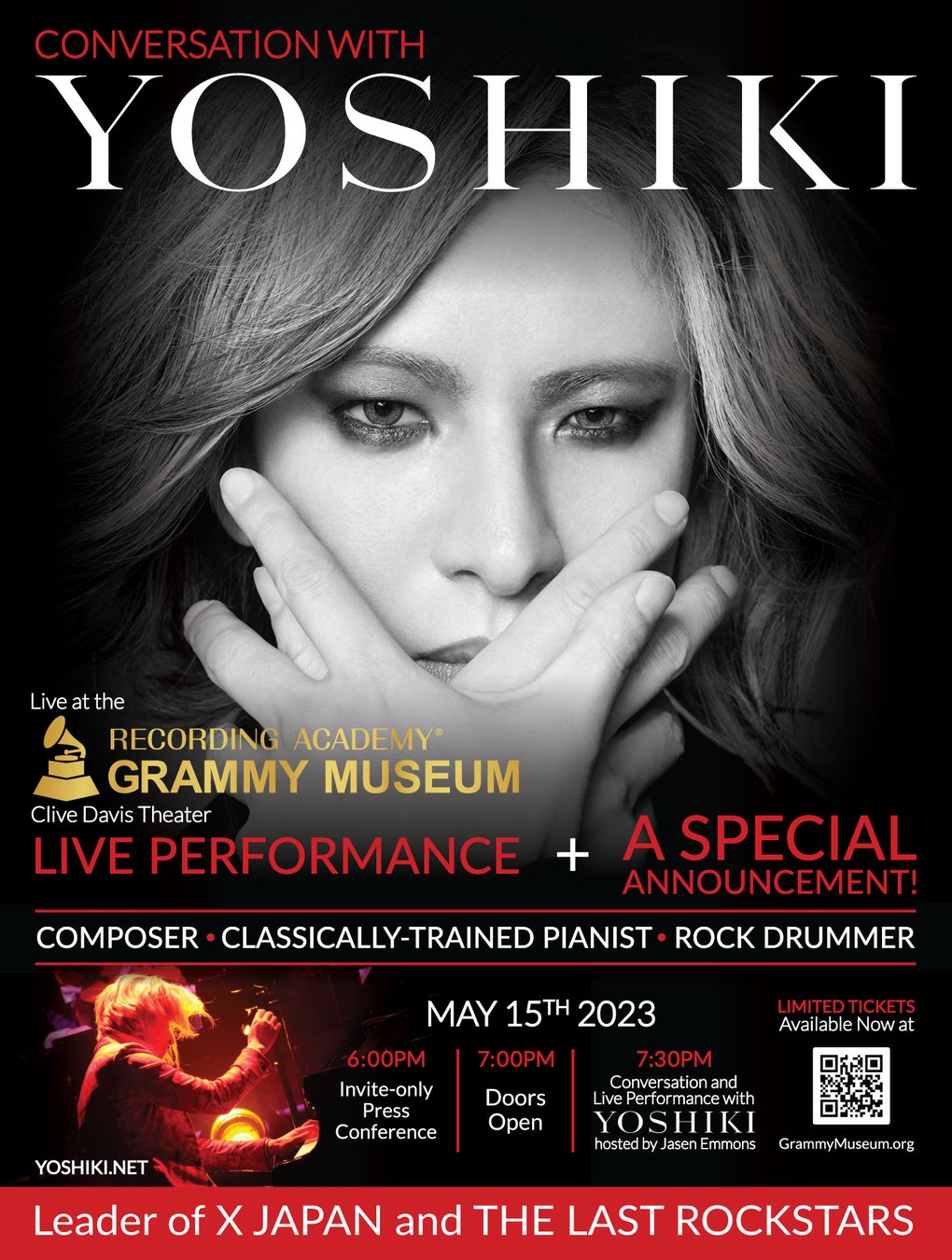 YOSHIKI　5月15日 米グラミーミュージアムに招かれ世界規模の発表とライブパフォーマンスを開催