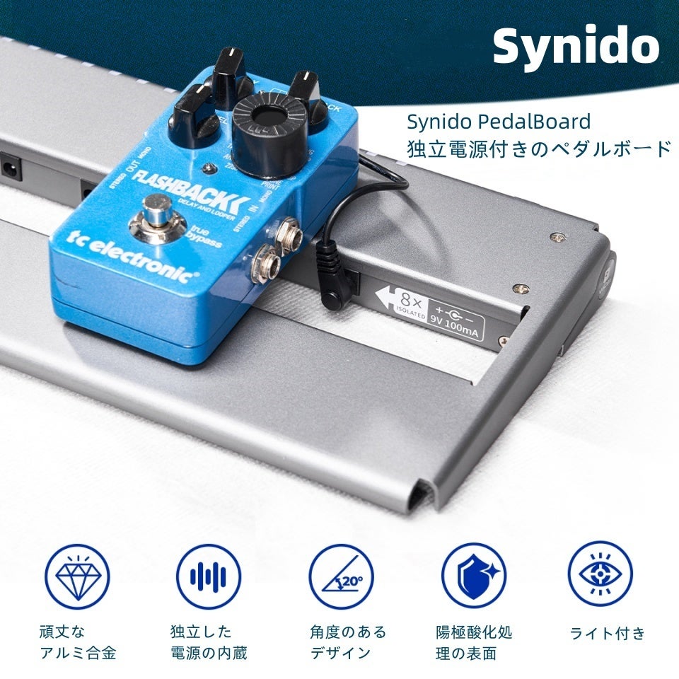 自社開発したSynido電源付きのペダルボードは発売開始