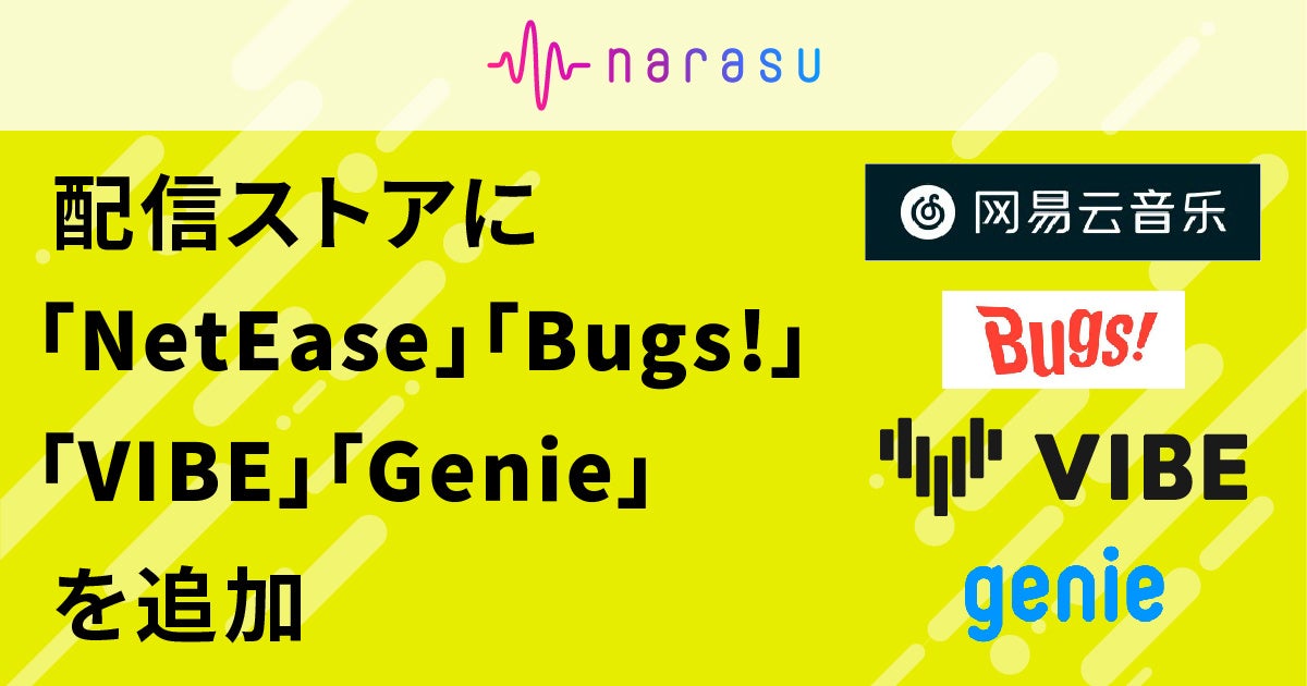 音楽配信代行サービス「narasu（ナラス）」が、「NetEase」や「Genie」など中国・韓国で影響のある4つの音楽配信サービスへの楽曲登録に対応！