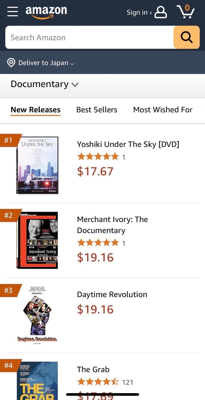 映画『YOSHIKI：UNDER THE SKY』 DVD/Blu-ray 米国での発売決定　米Amazon プレオーダー開始早々 チャート1位に