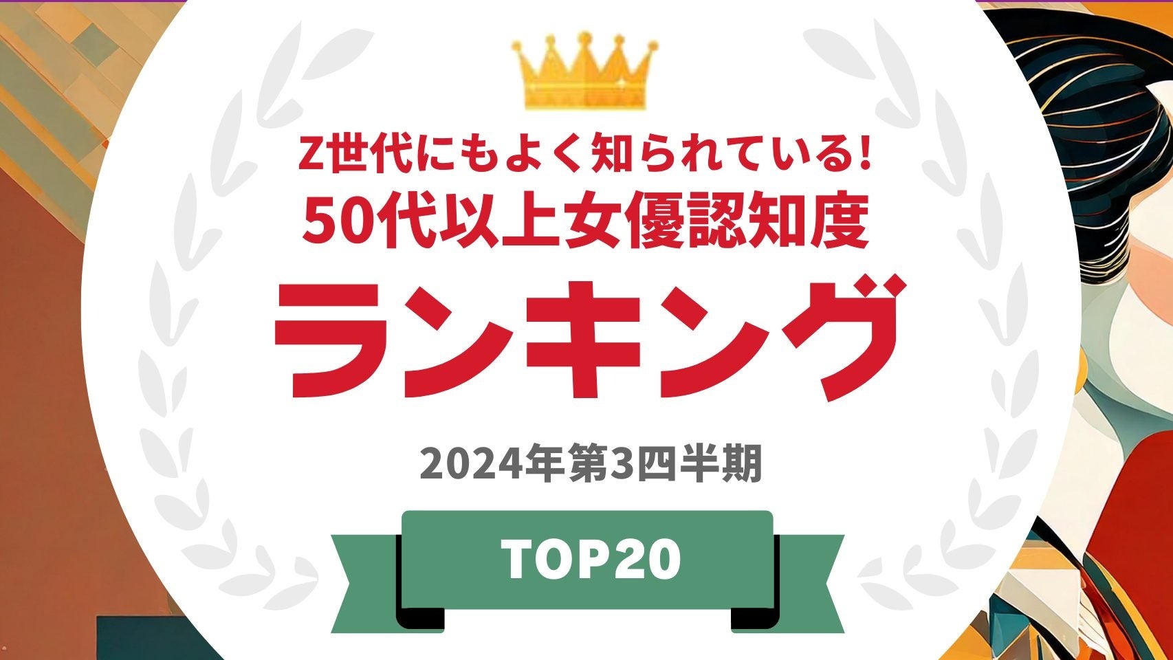 『タレントパワーランキング』がZ世代にもよく知られている50代以上の女優認知度ランキングを発表！WEBサイト『タレントパワーランキング』ランキング企画第368弾！