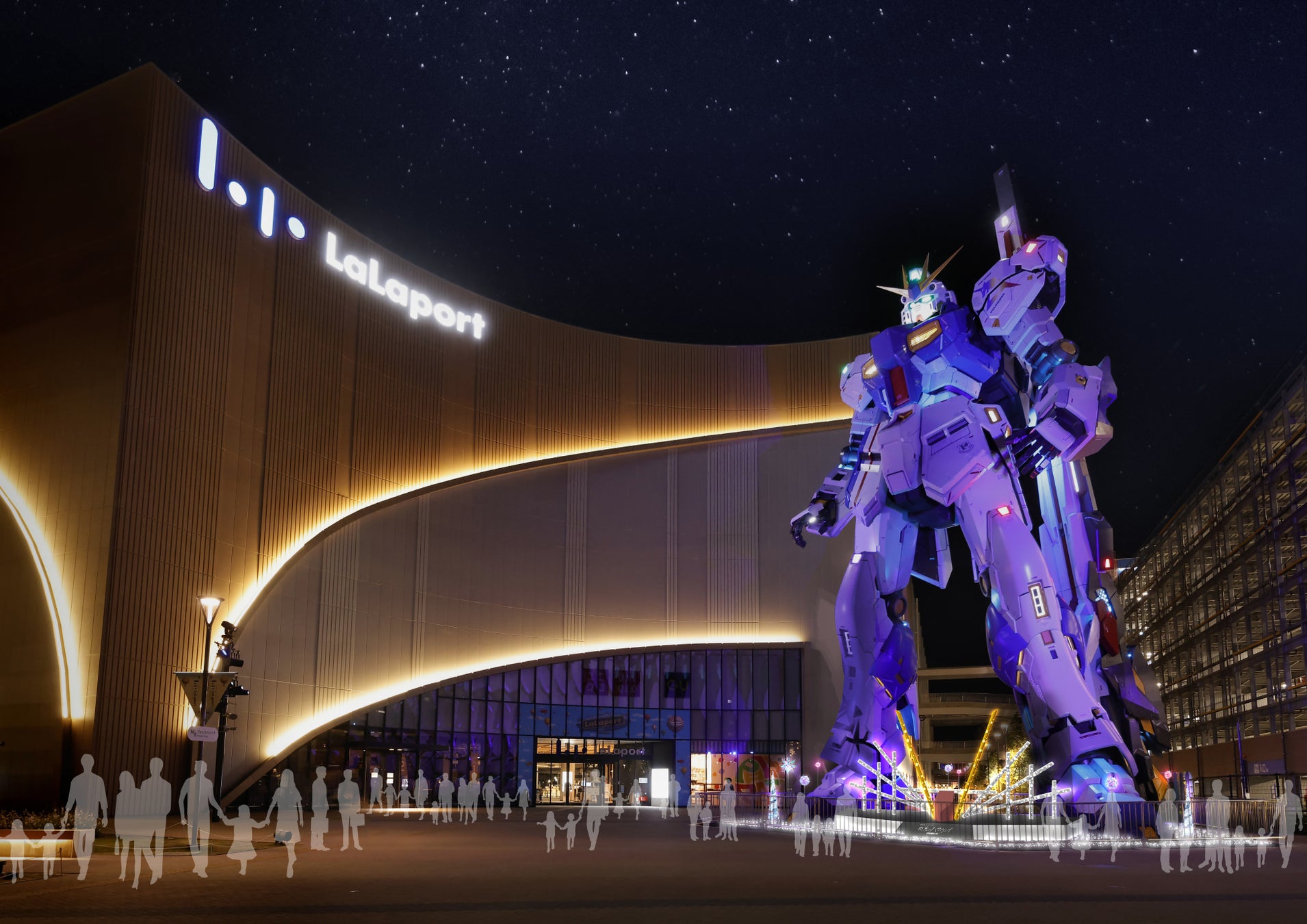 実物大ν（ニュー）ガンダム立像　冬季限定25-26Ver.ライトアップ｜今年は3月まで期間延長！ 日没後の観光スポットに 【期間】2025年11月29日（土）～2026年3月13日（金）
