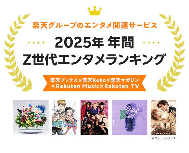 楽天、「楽天ブックス」「楽天Kobo」「楽天マガジン」「Rakuten Music」「Rakuten TV」の「2025年年間 Z世代エンタメランキング」を発表