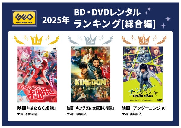 ゲオ2025年 BD・DVDレンタルランキング　総合編1位は映画『はたらく細胞』、上半期は3位も年間でトップに