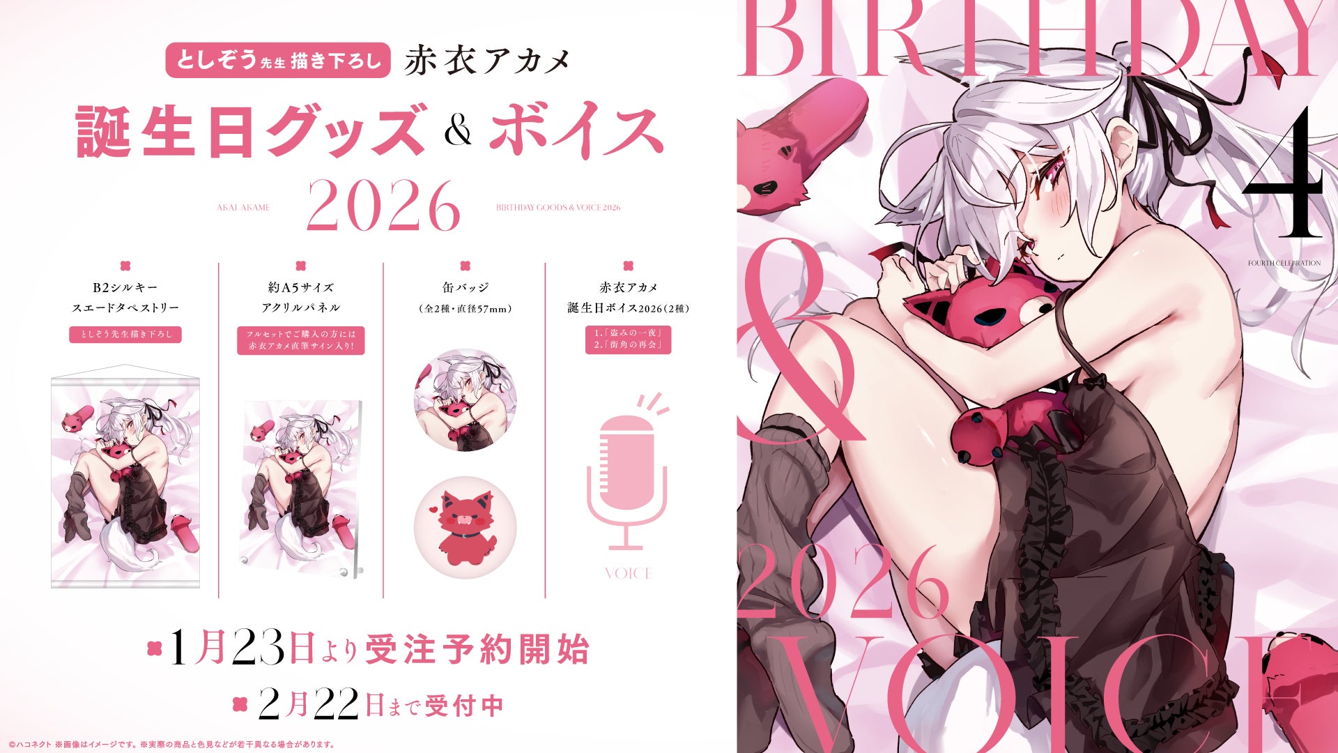 VTuber事務所ハコネクト所属『赤衣アカメ』の誕生日記念グッズ&ボイスが1月23日(金)0時より販売開始