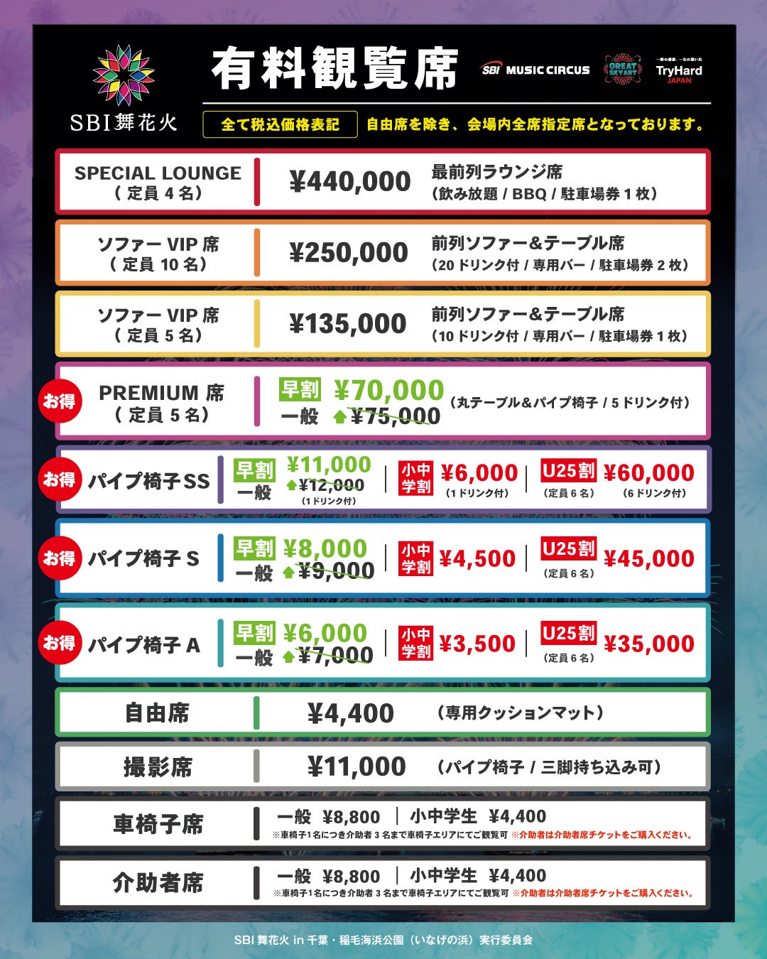SBI舞花火 in 千葉・稲毛海浜公園（いなげの浜）feat. SKY ORCHESTRA有料観覧席の先行販売開始のお知らせ
