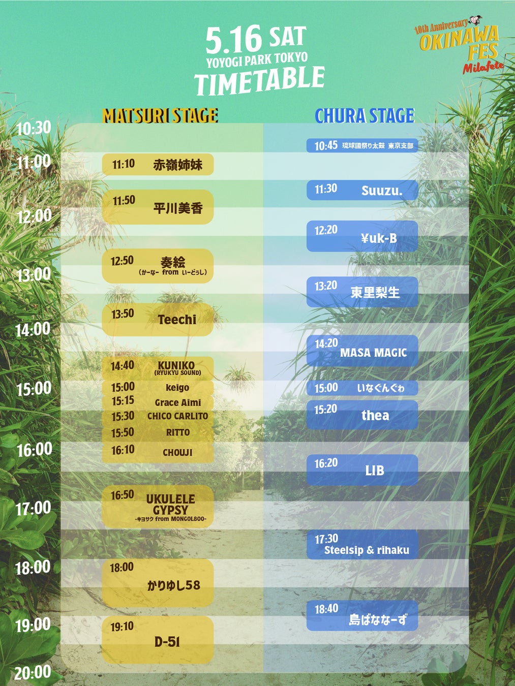 OKINAWA FES Milafete「MATSURI STAGE」「CHURA STAGE」タイムテーブル解禁!!