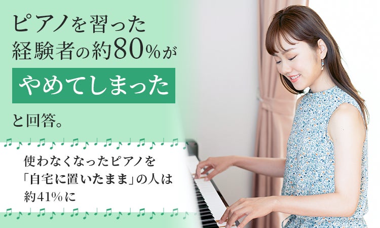 ピアノを習った経験者の約80％が”やめてしまった”と回答。使わなくなったピアノを「自宅に置いたまま」の人は約41％に