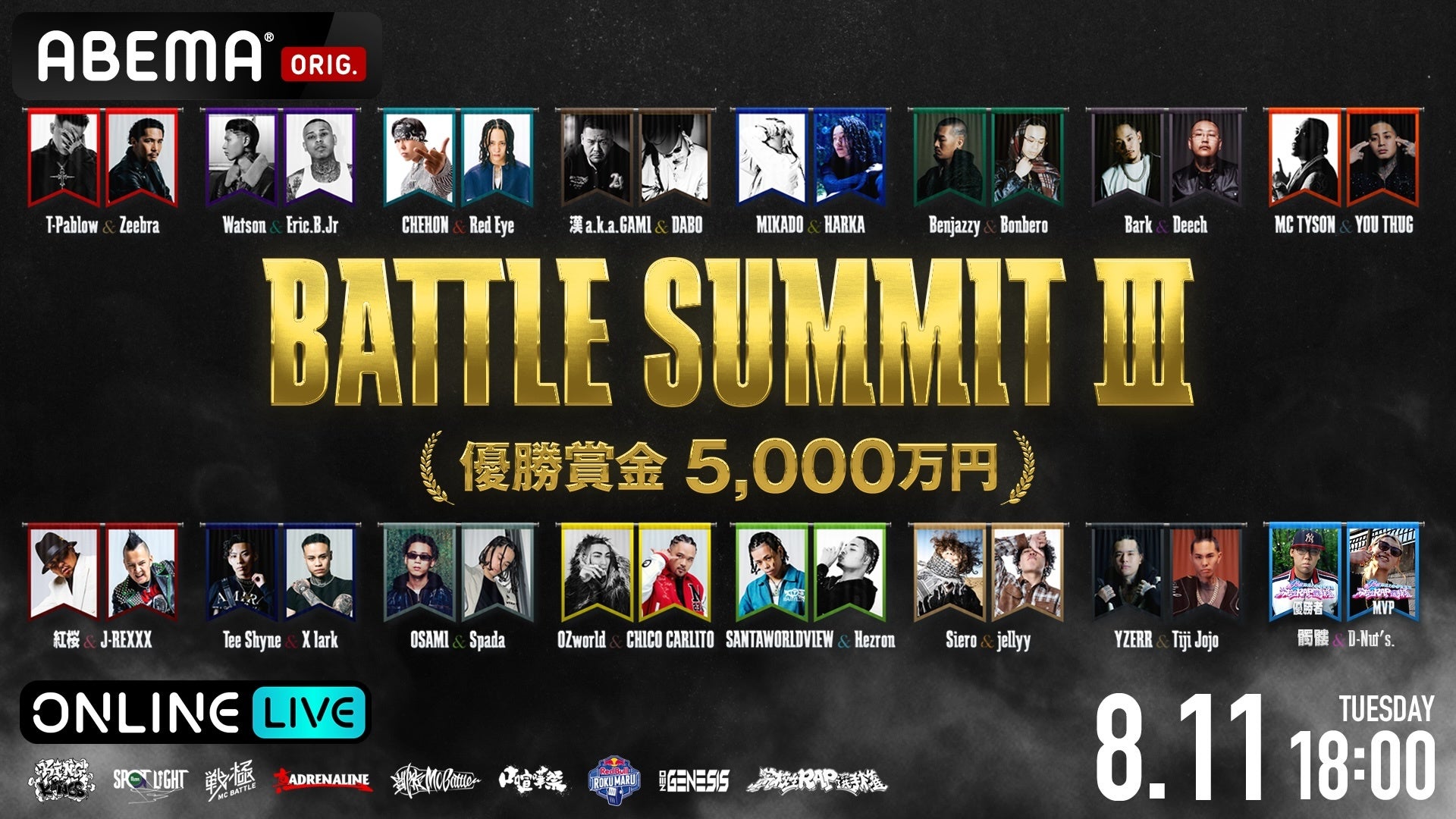 優勝賞金5,000万円、日本最高峰MCバトルの頂点が決まる『BATTLE SUMMIT III 2026 at K-Arena Yokohama』を「ABEMA PPV」にて独占生配信決定！