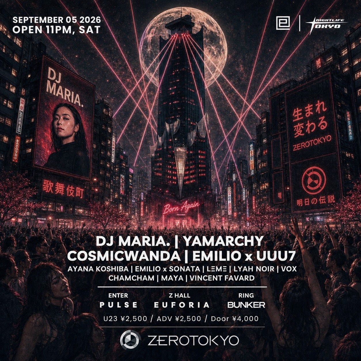 Euforia、BUNKER、Nightlife TokyoがZEROTOKYOでひとつに。東京のアンダーグラウンドを生きるDJ MARIA.とYAMARCHYがBORN AGAINへ導く。