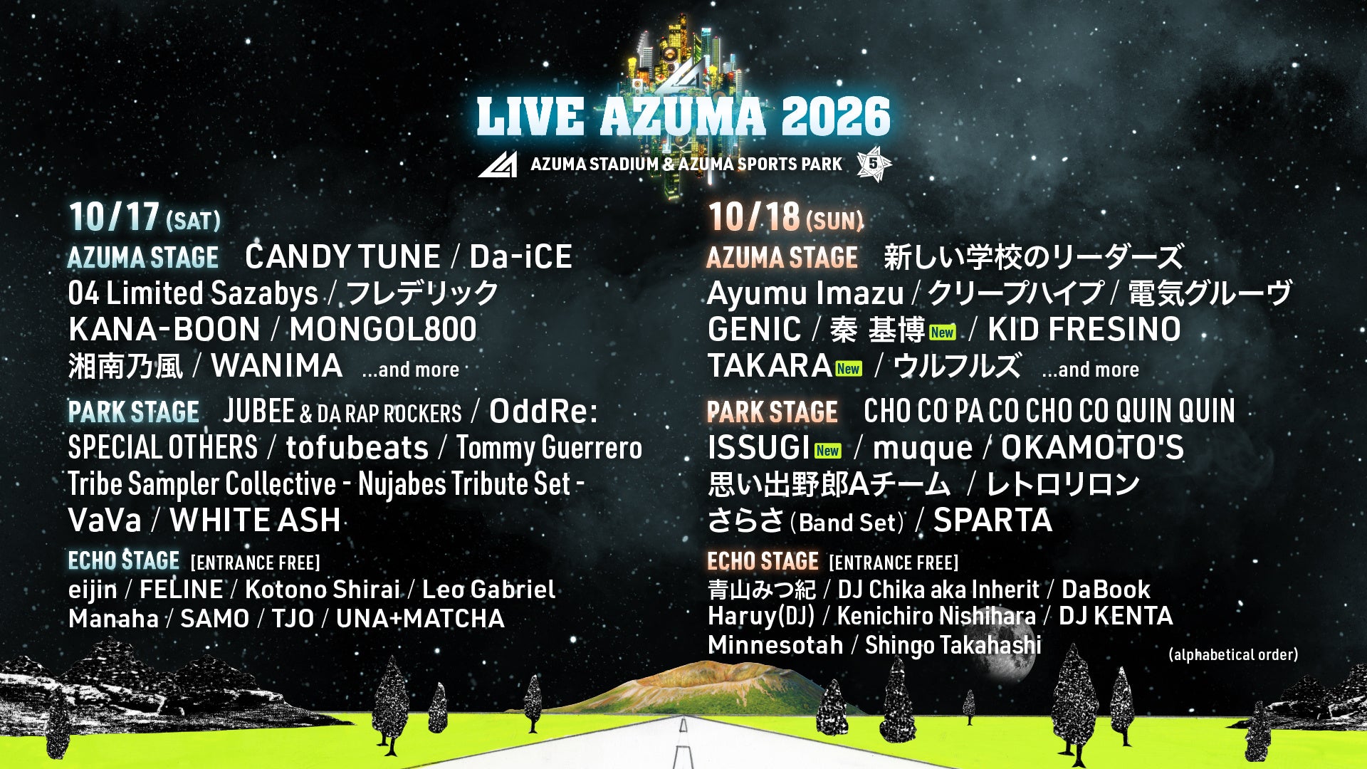 今年5周年を迎える福島最大級の音楽フェスティバル LIVE AZUMA 2026 第6弾の出演アーティスト発表！