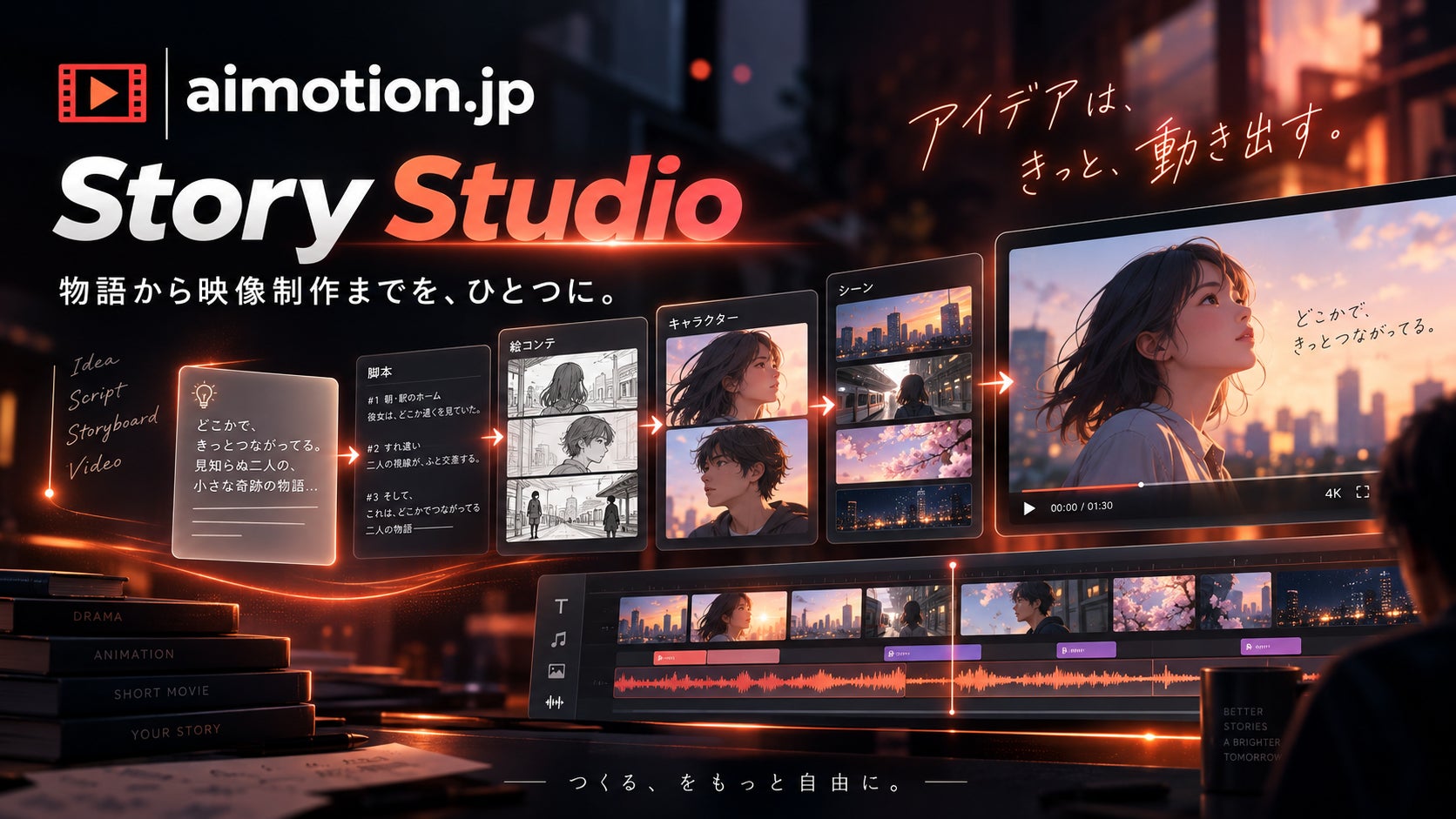 物語を書くだけ、プロンプト不要でAIショートドラマ・ショートアニメを制作できる新機能「ストーリースタジオ」、AI動画生成プラットフォーム「aimotion」で提供開始